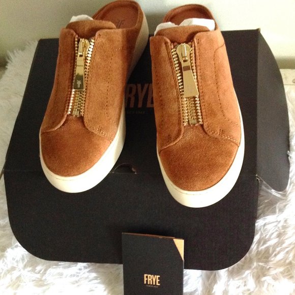 Frye Lena Zip Tan Suede Mules - Picture 1 of 12